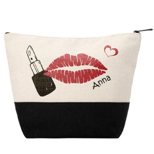 Natural Linen Cosmetic Bag With Black Base - 7.3" x 9.4" #3